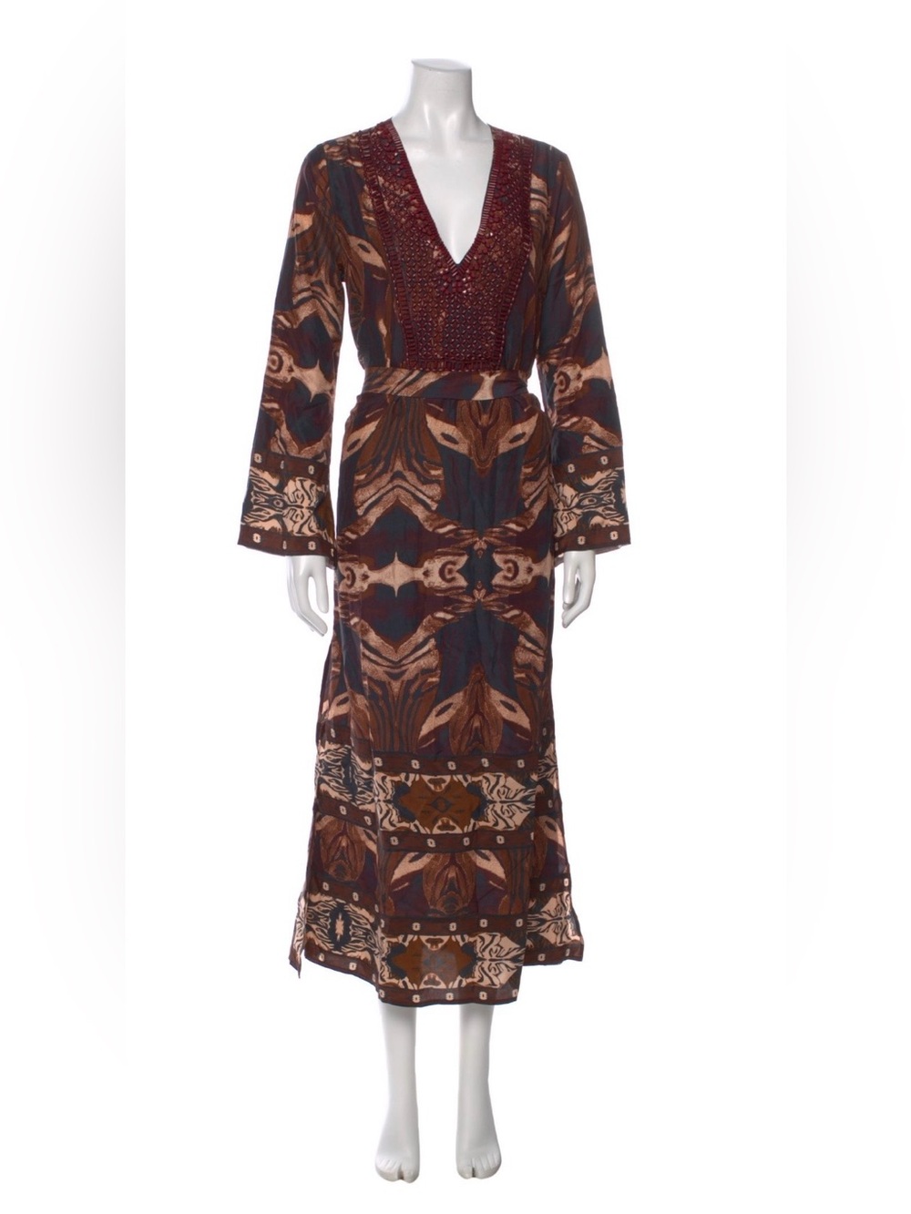 Vintage-Inspired Mariacher Elegant Beaded V-Neck Maxi Dress